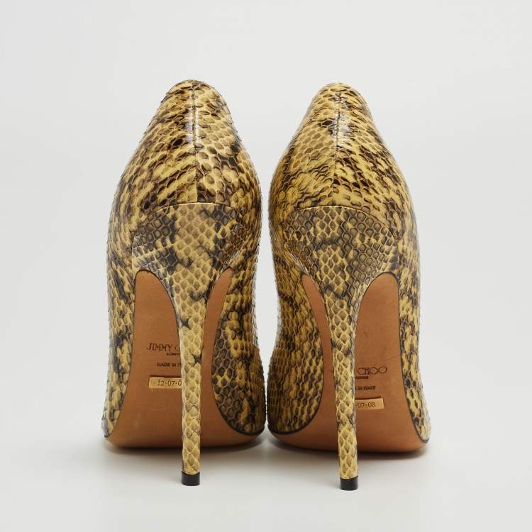 Pre Owned Jimmy Choo Yellow/Black Snakeskin Romy Pumps Size 37