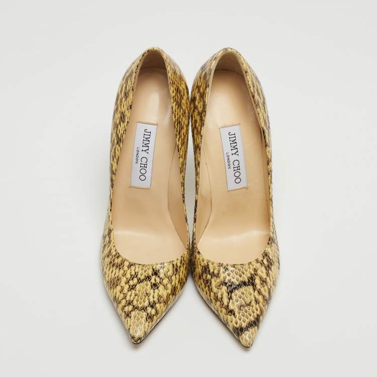 Pre Owned Jimmy Choo Yellow/Black Snakeskin Romy Pumps Size 37