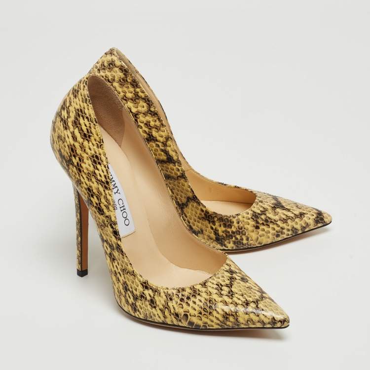 Pre Owned Jimmy Choo Yellow/Black Snakeskin Romy Pumps Size 37