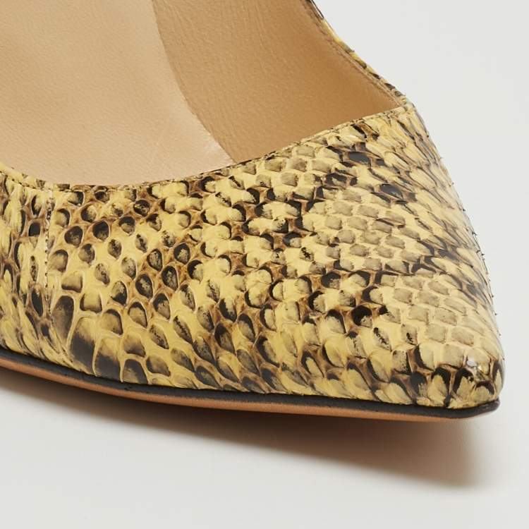 Pre Owned Jimmy Choo Yellow/Black Snakeskin Romy Pumps Size 37