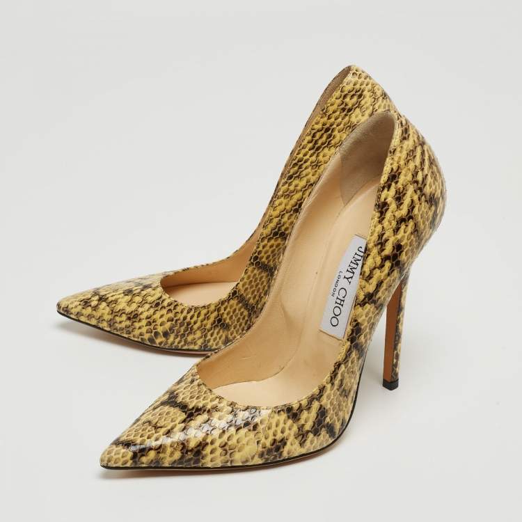 Pre Owned Jimmy Choo Yellow/Black Snakeskin Romy Pumps Size 37