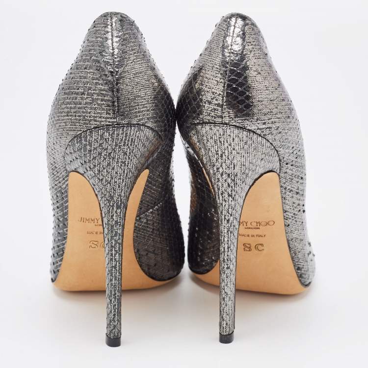Pre Owned Jimmy Choo Metallic Silver Python Embossed Romy Pumps Size 37
