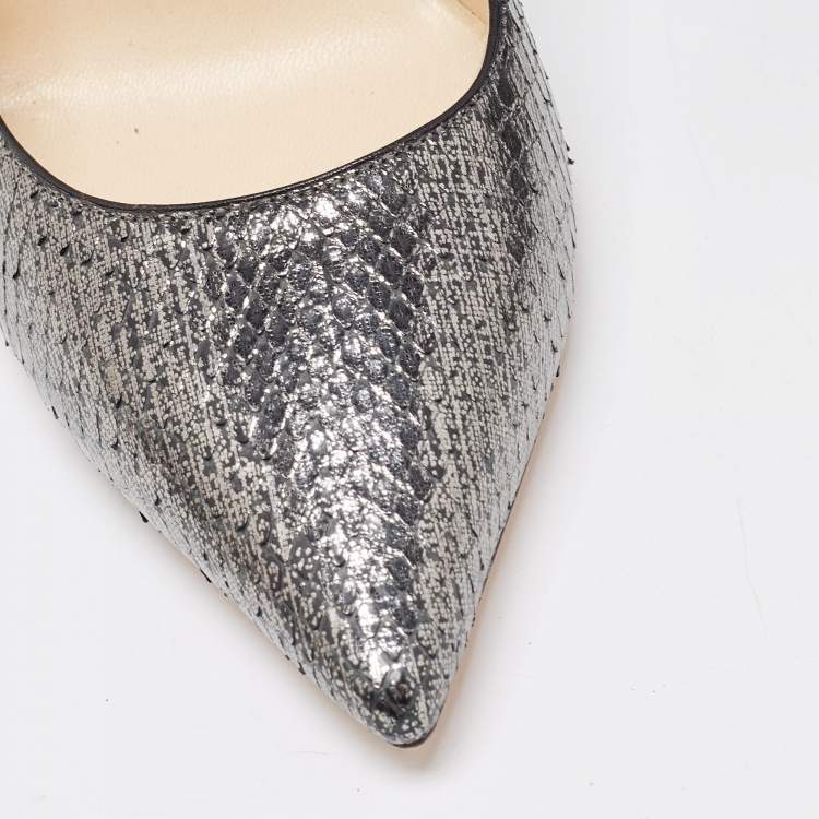 Pre Owned Jimmy Choo Metallic Silver Python Embossed Romy Pumps Size 37