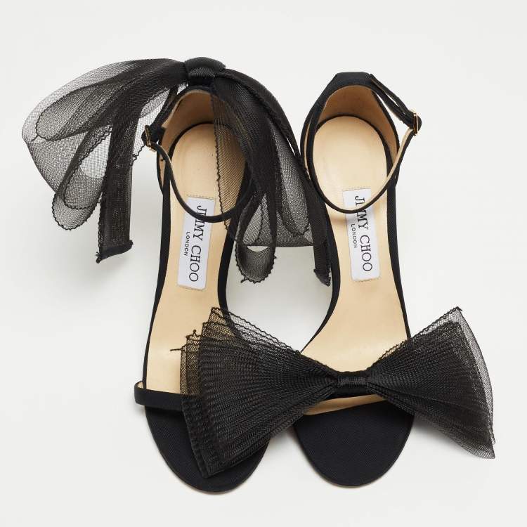 Pre Owned Jimmy Choo Black Fabric and Mesh Aveline Ankle Strap Sandals Size 38.5 