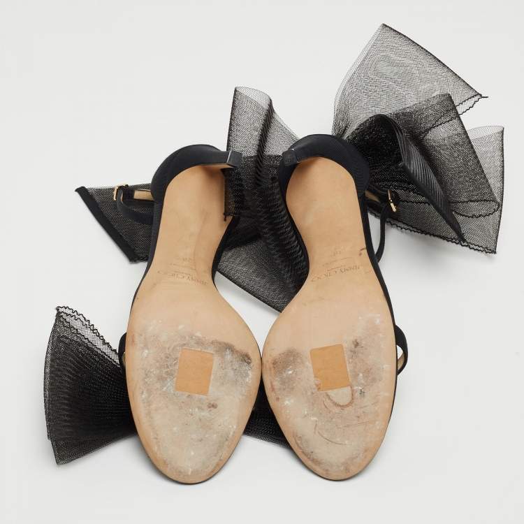 Pre Owned Jimmy Choo Black Fabric and Mesh Aveline Ankle Strap Sandals Size 38.5 