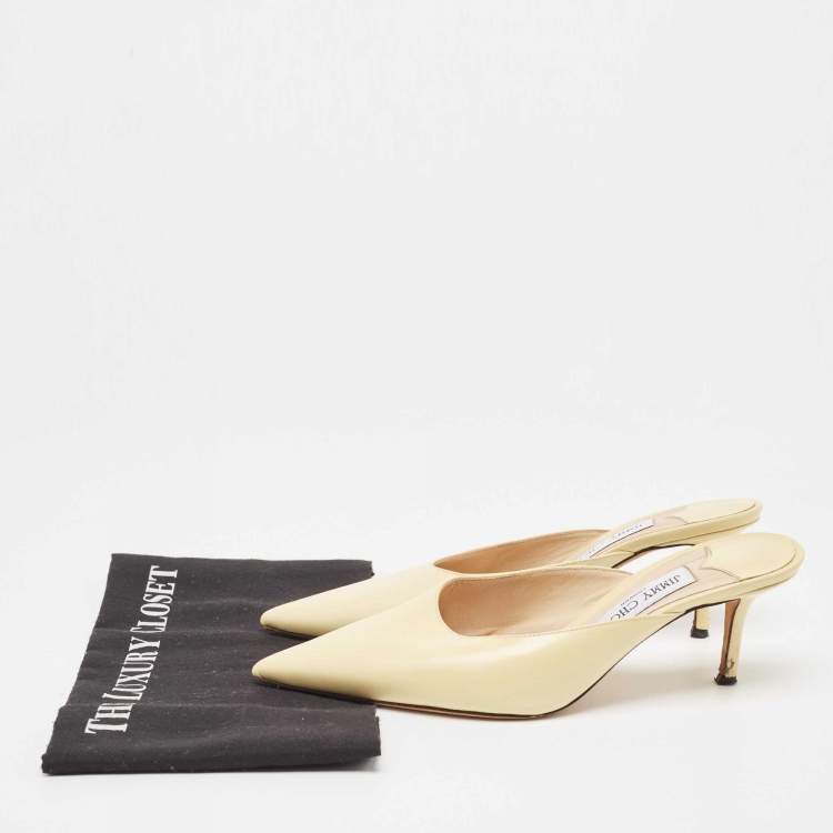 Pre Owned Jimmy Choo Light Yellow Leather Rav Mules Size 39