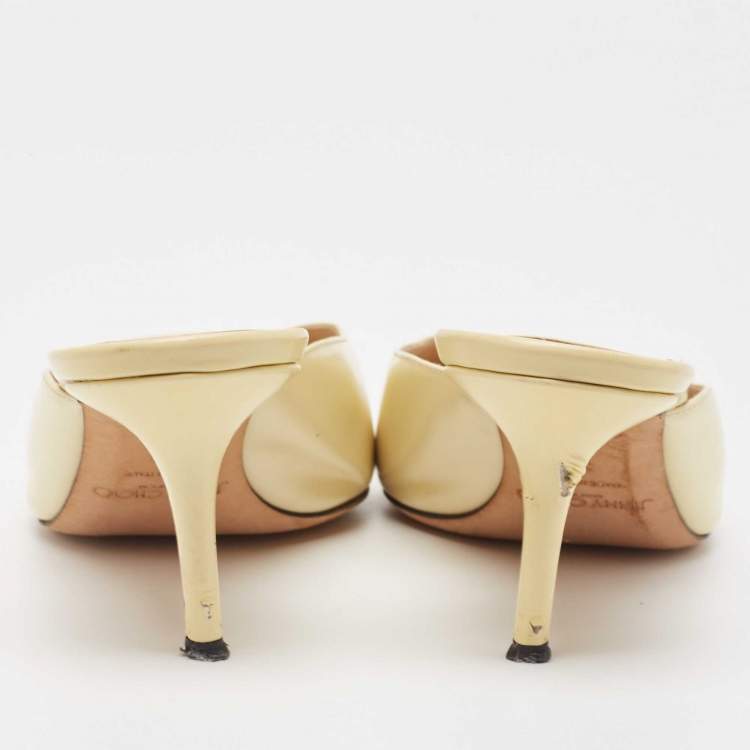 Pre Owned Jimmy Choo Light Yellow Leather Rav Mules Size 39