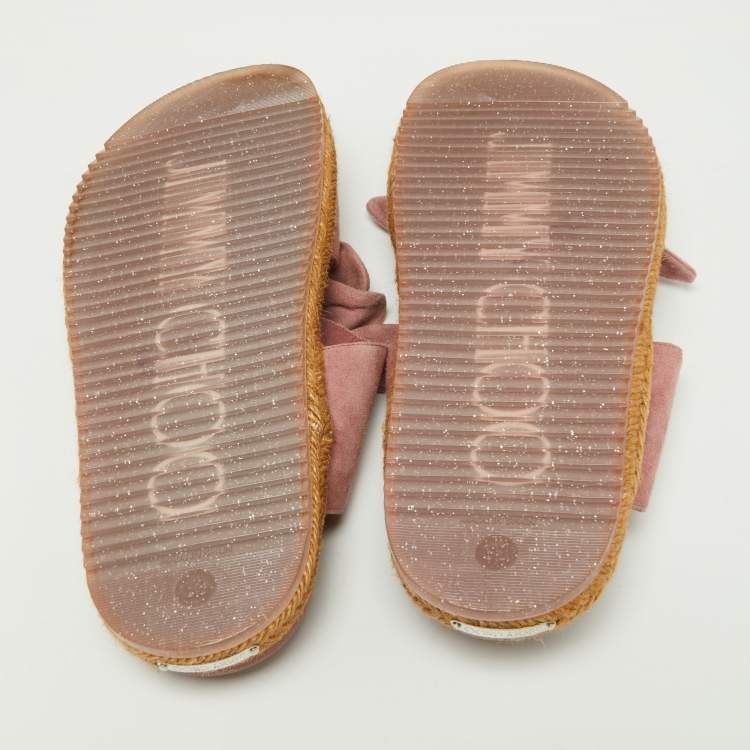 Pre Owned Jimmy Choo Pink Suede Bow Flat Slides Size 38