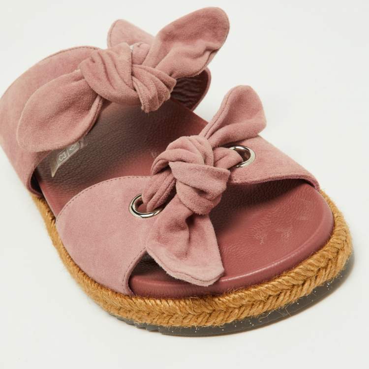 Pre Owned Jimmy Choo Pink Suede Bow Flat Slides Size 38