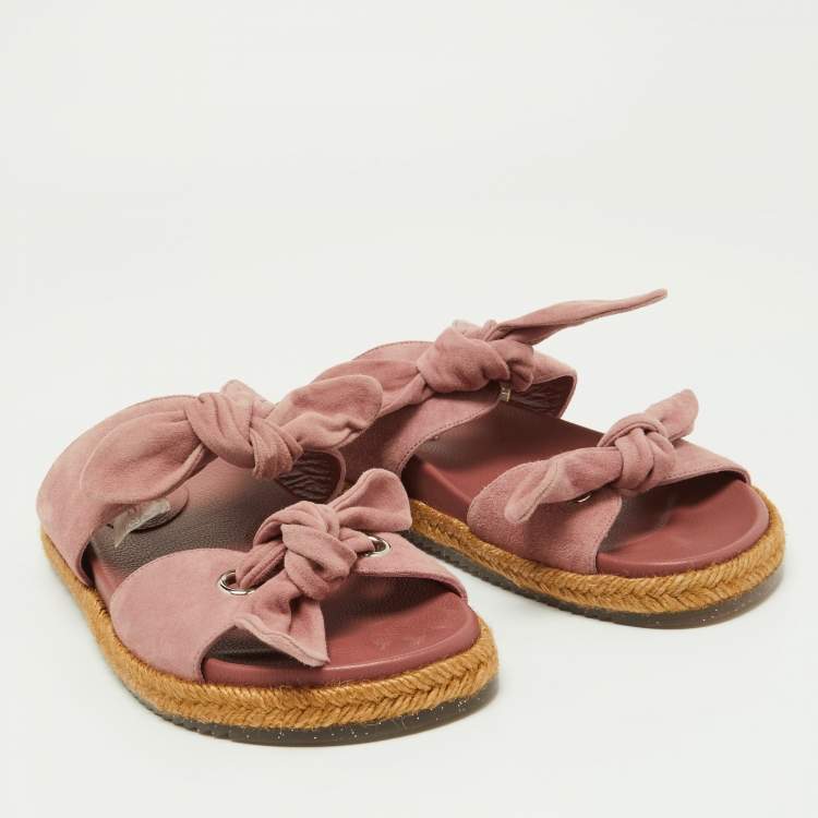 Pre Owned Jimmy Choo Pink Suede Bow Flat Slides Size 38