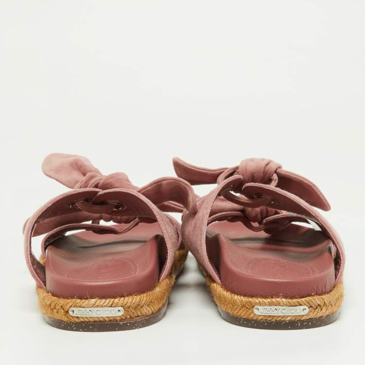Pre Owned Jimmy Choo Pink Suede Bow Flat Slides Size 38