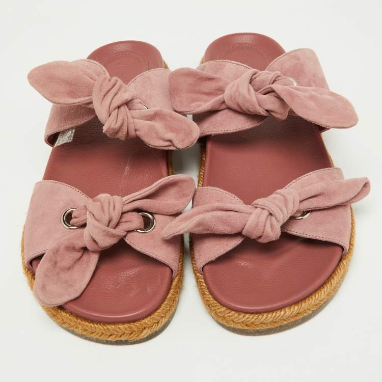 Pre Owned Jimmy Choo Pink Suede Bow Flat Slides Size 38