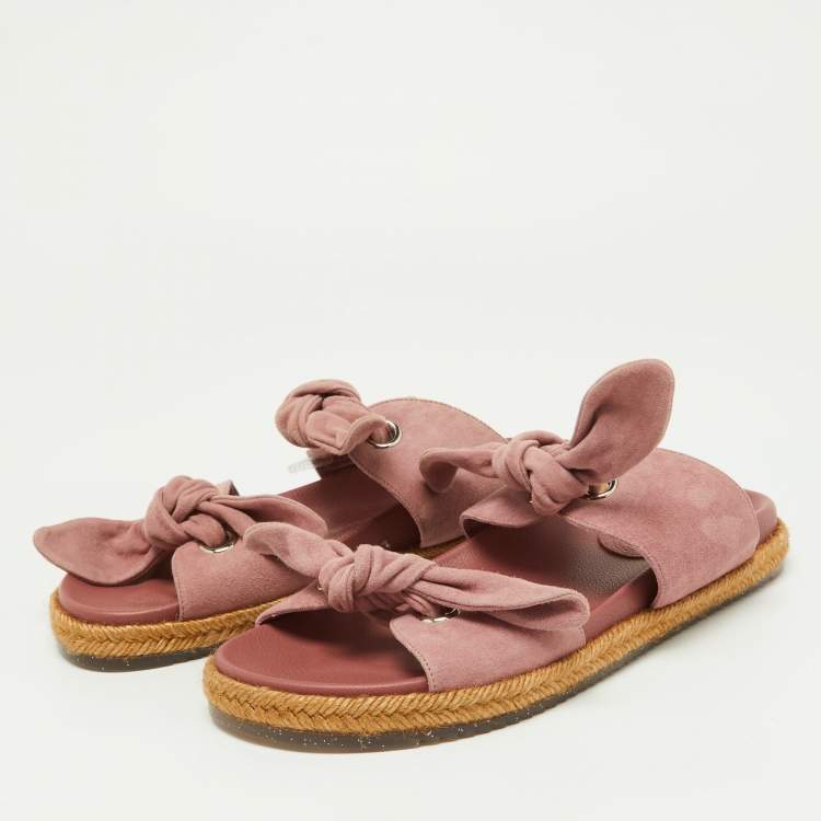 Pre Owned Jimmy Choo Pink Suede Bow Flat Slides Size 38
