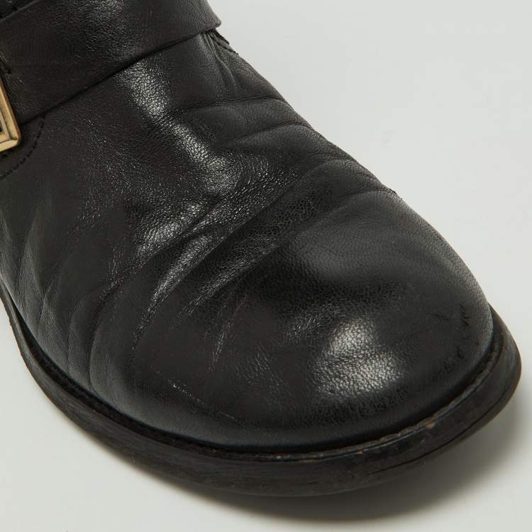 Pre Owned Jimmy Choo Black Leather Biker Ankle Boots Size 39