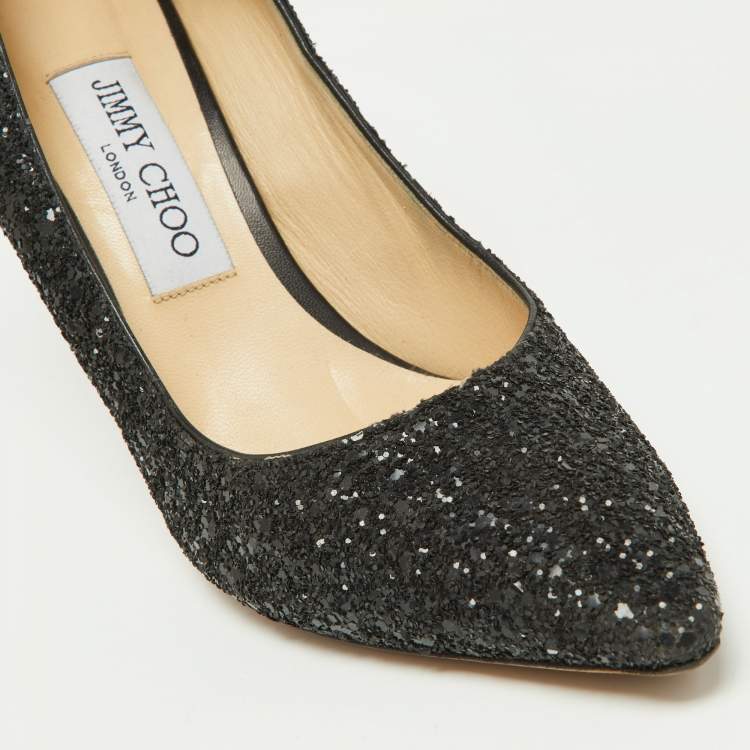Pre Owned Jimmy Choo Black Coarse Glitter Romy Pumps Size 38