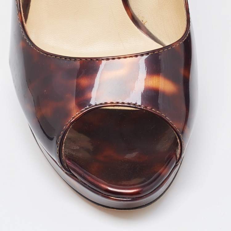 Pre Owned Jimmy Choo Black/Brown Patent Leather Slip On Pumps Size 37.5
