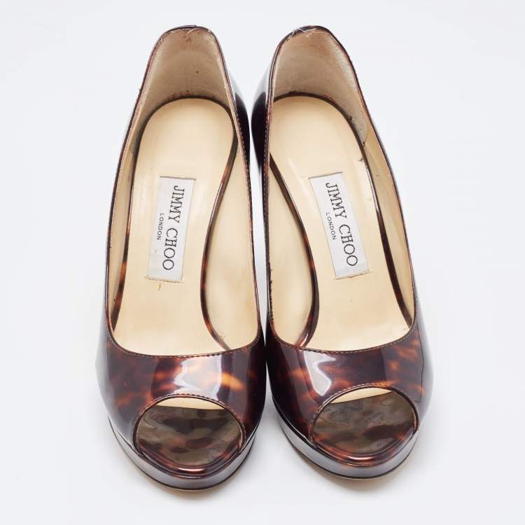 Pre Owned Jimmy Choo Black/Brown Patent Leather Slip On Pumps Size 37.5