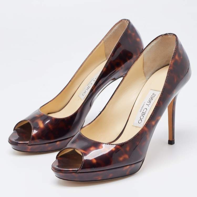 Pre Owned Jimmy Choo Black/Brown Patent Leather Slip On Pumps Size 37.5