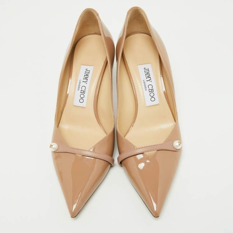 Pre Owned Jimmy Choo Beige Patent Leather Rosalia Pumps Size 36.5
