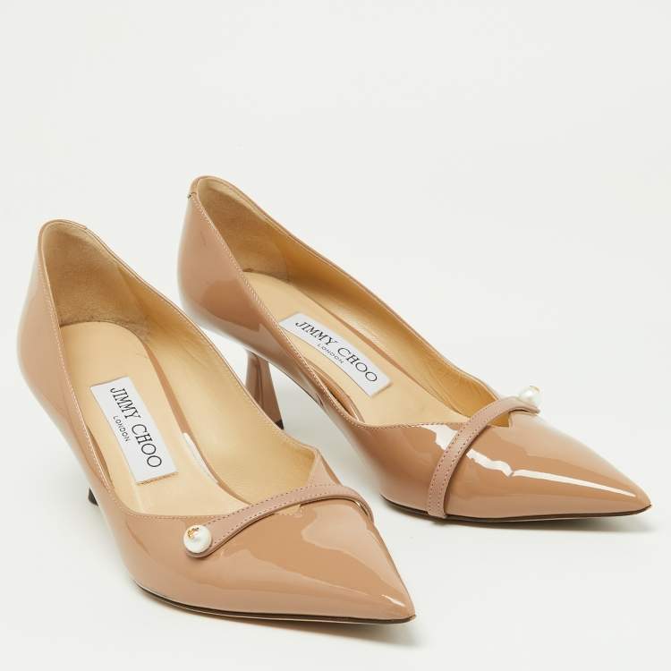Pre Owned Jimmy Choo Beige Patent Leather Rosalia Pumps Size 36.5