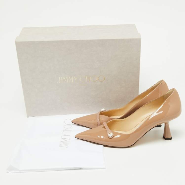 Pre Owned Jimmy Choo Beige Patent Leather Rosalia Pumps Size 36.5