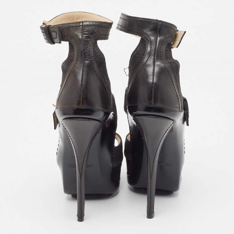 Pre Owned Jimmy Choo Black Nubuck Leather Ankle Strap Sandals Size 36.5 