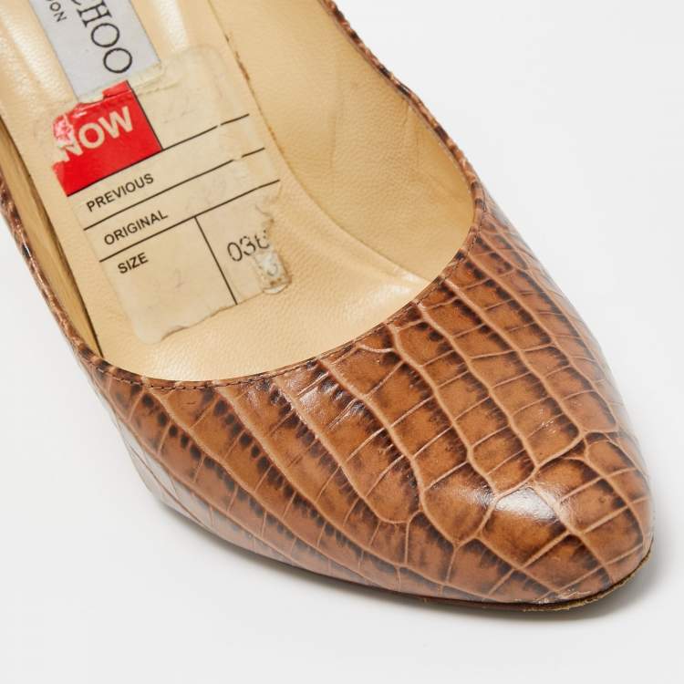 Pre Owned Jimmy Choo Brown Crocodile Leather Round Top Pumps Size 37