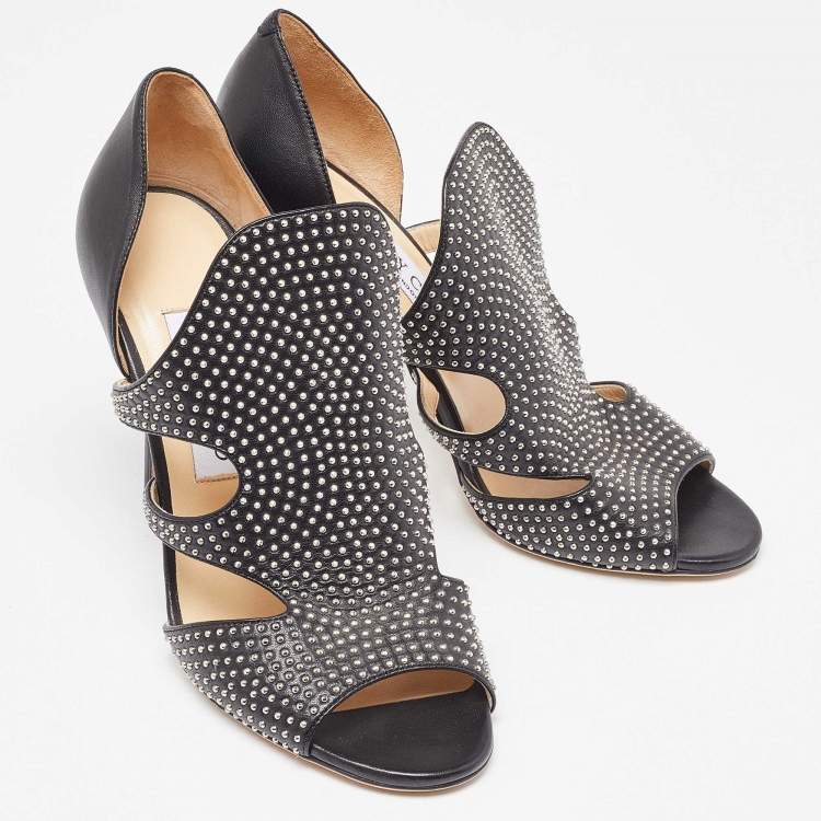 Pre Owned Jimmy Choo Black Leather Studded Tarine Peep Toe Sandals Size 38