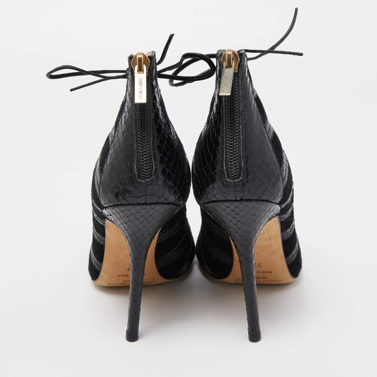 Pre Owned Jimmy Choo Black Python and Suede Lace Up Pumps 37
