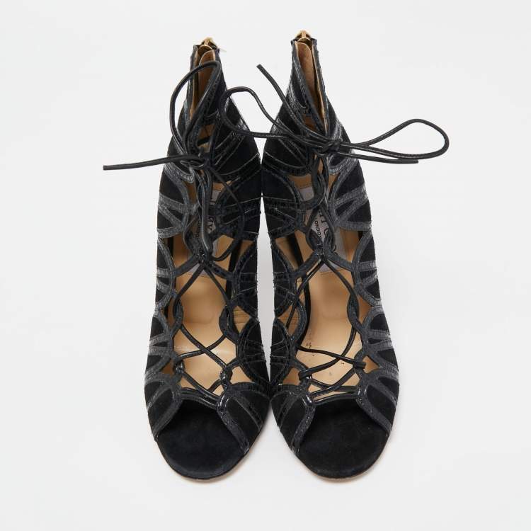 Pre Owned Jimmy Choo Black Python and Suede Lace Up Pumps 37