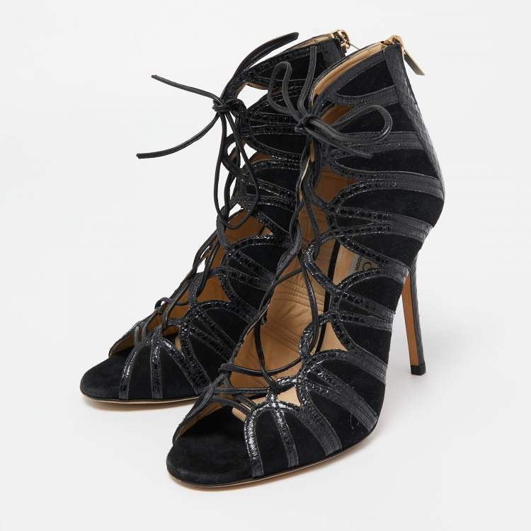 Pre Owned Jimmy Choo Black Python and Suede Lace Up Pumps 37