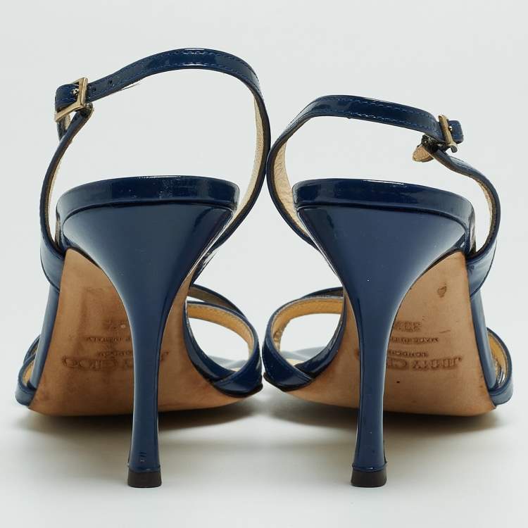 Pre Owned Jimmy Choo Blue Patent Leather India Slingback Sandals Size 39.5