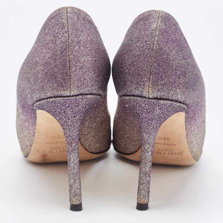 Pre Owned Jimmy Choo Ombre Purple/Silver Glitter Romy Pumps Size 38.5