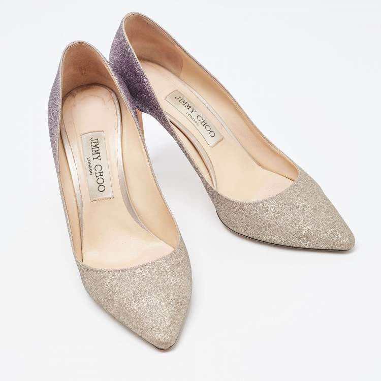Pre Owned Jimmy Choo Ombre Purple/Silver Glitter Romy Pumps Size 38.5