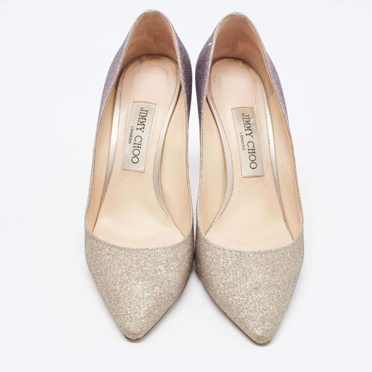 Pre Owned Jimmy Choo Ombre Purple/Silver Glitter Romy Pumps Size 38.5