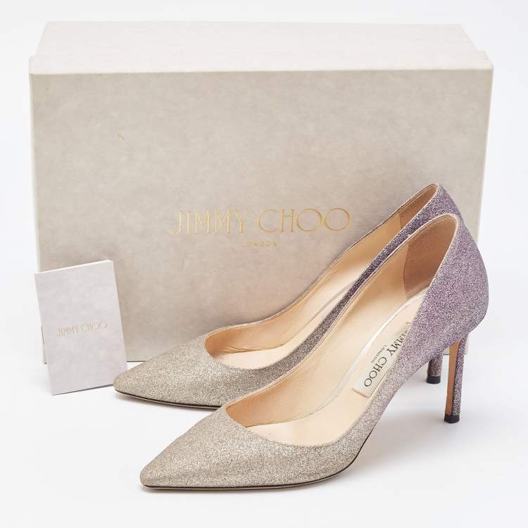 Pre Owned Jimmy Choo Ombre Purple/Silver Glitter Romy Pumps Size 38.5