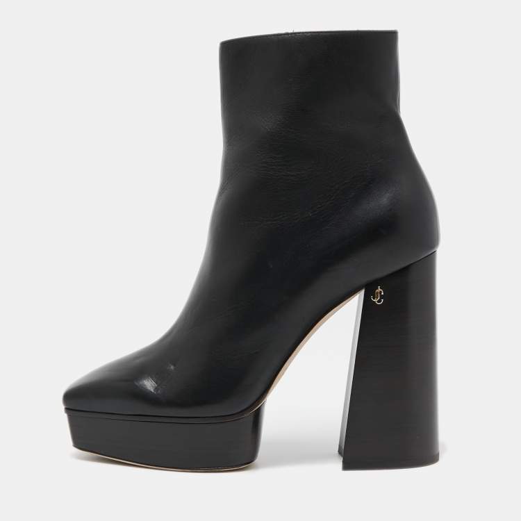 Pre Owned Jimmy Choo Black Leather Bryn Ankle Boots Size 39.5 