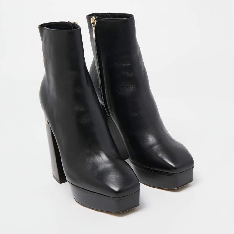 Pre Owned Jimmy Choo Black Leather Bryn Ankle Boots Size 39.5 