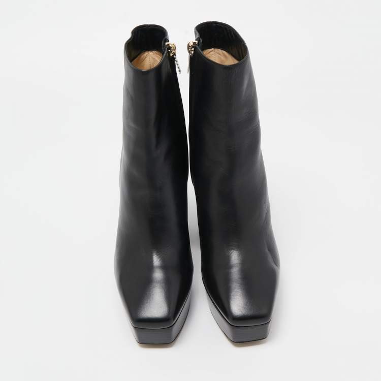Pre Owned Jimmy Choo Black Leather Bryn Ankle Boots Size 39.5 