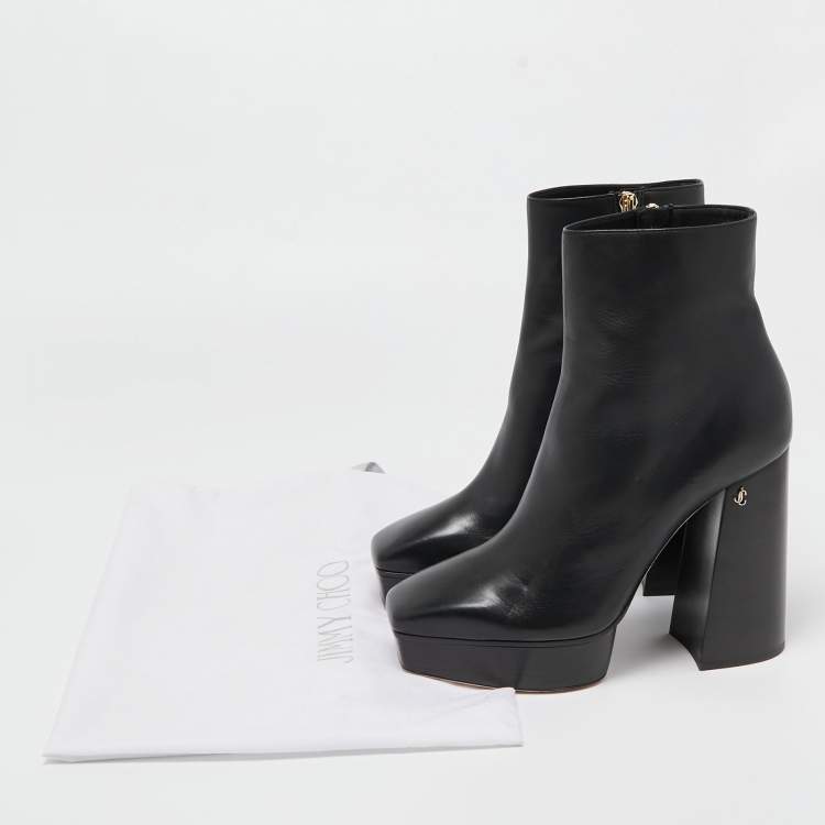 Pre Owned Jimmy Choo Black Leather Bryn Ankle Boots Size 39.5 
