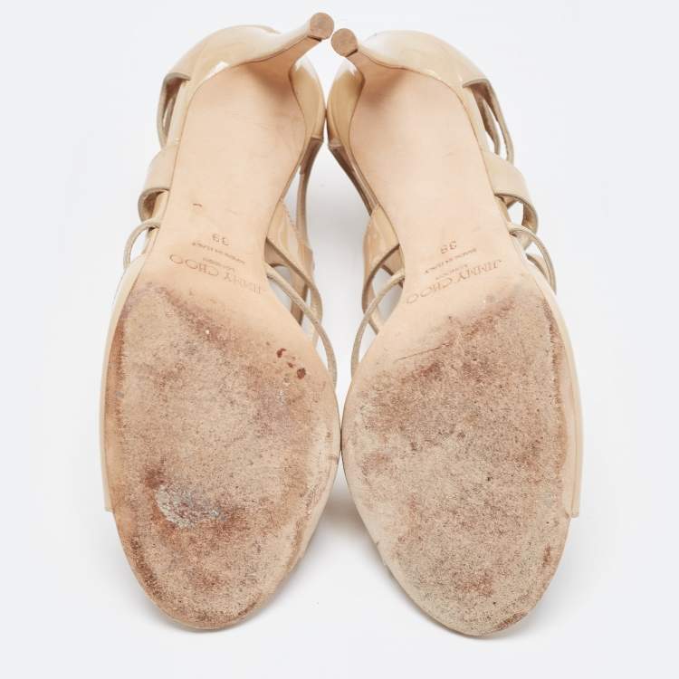 مملوكة مسبقًا Jimmy Choo Beige Patent Leather Ren Sandals Size 39