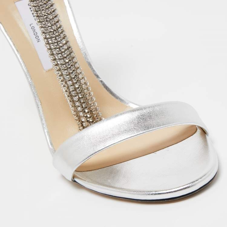 Pre Owned Jimmy Choo Silver Leather Viola Embellished Sandals Size 40 