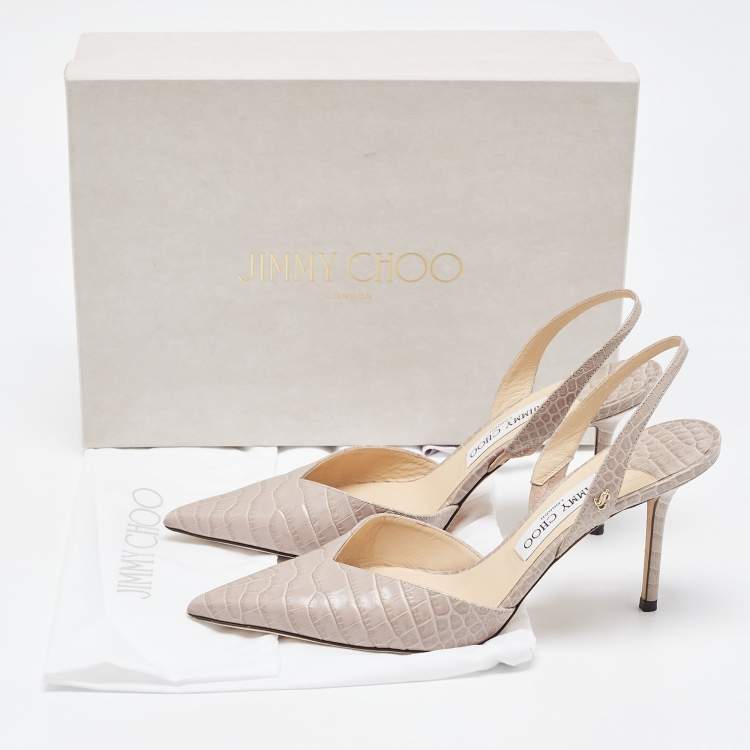 مملوكة مسبقًا Jimmy Choo Grey Crocodile Leather Slingback Pumps Size 40  