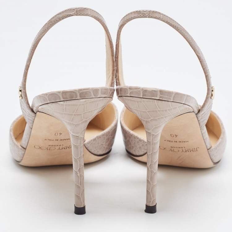 مملوكة مسبقًا Jimmy Choo Grey Crocodile Leather Slingback Pumps Size 40  
