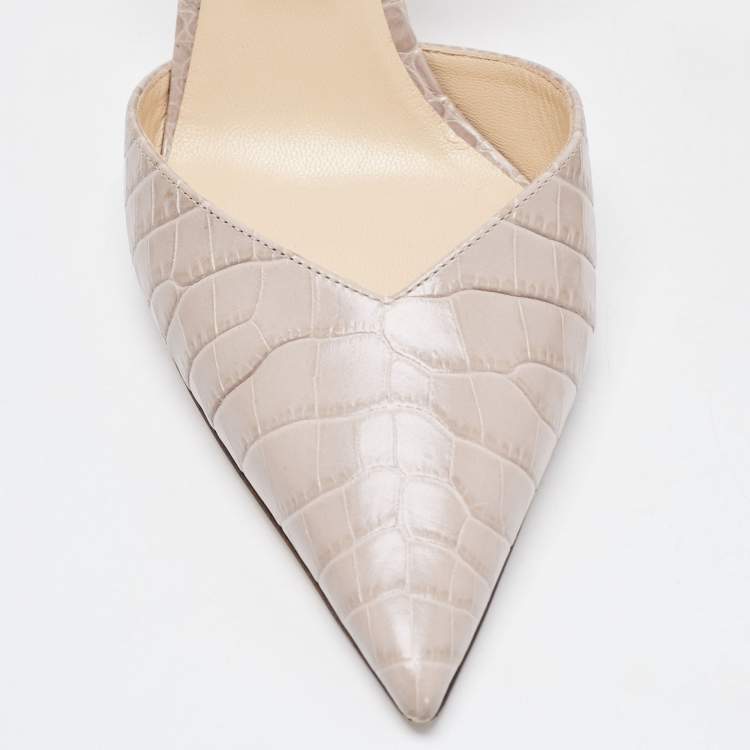 مملوكة مسبقًا Jimmy Choo Grey Crocodile Leather Slingback Pumps Size 40  