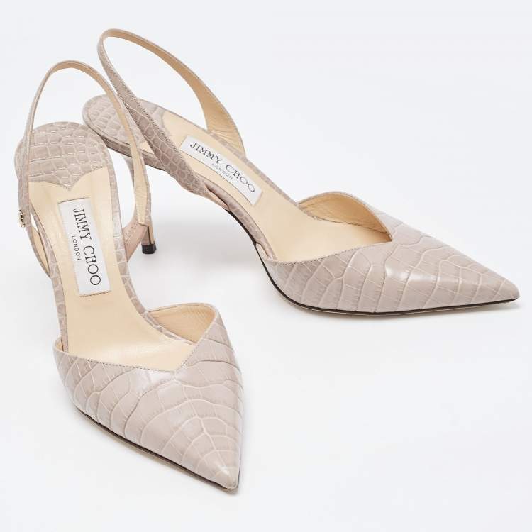 مملوكة مسبقًا Jimmy Choo Grey Crocodile Leather Slingback Pumps Size 40  