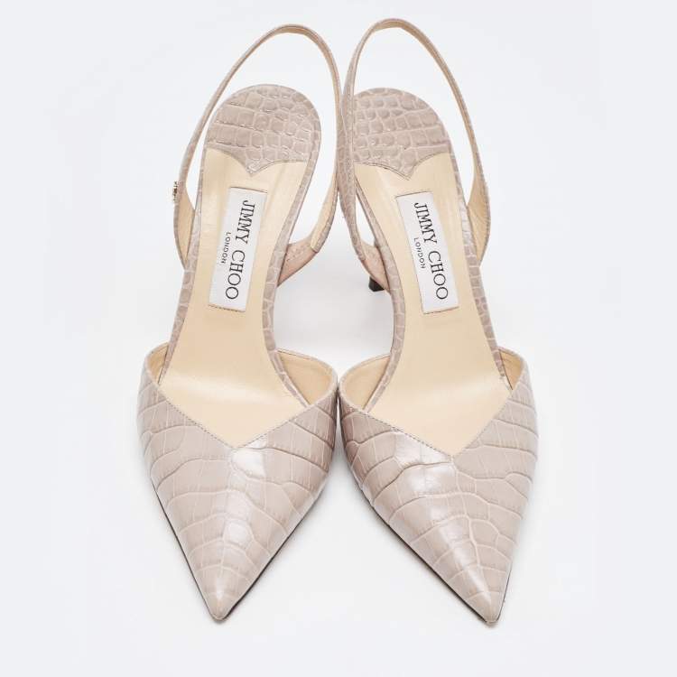 مملوكة مسبقًا Jimmy Choo Grey Crocodile Leather Slingback Pumps Size 40  