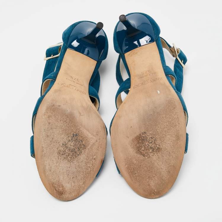 Pre Owned Jimmy Choo Teal Suede Lottie Sandals Size 37.5