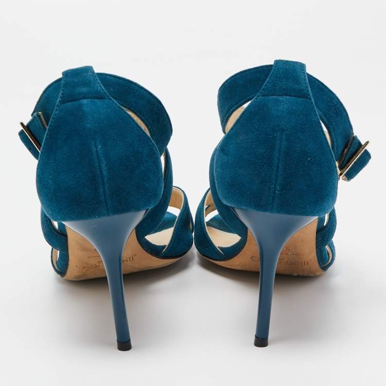 Pre Owned Jimmy Choo Teal Suede Lottie Sandals Size 37.5