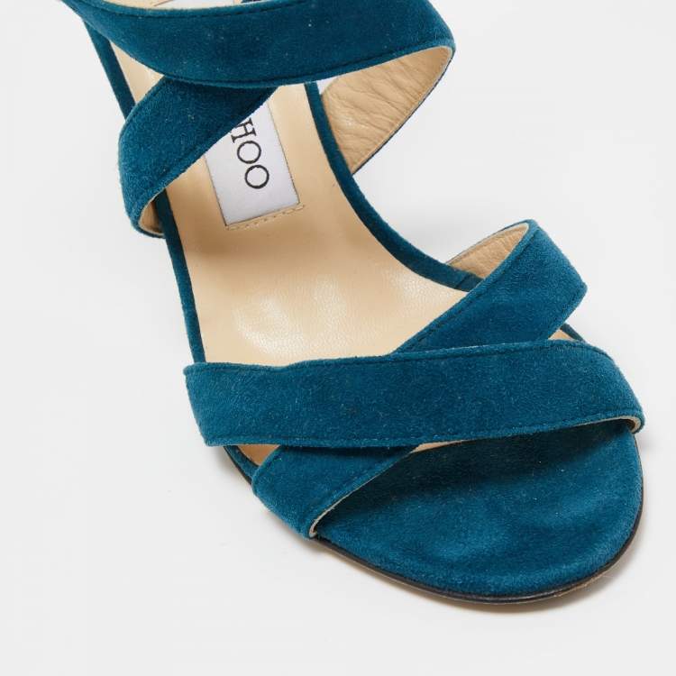 Pre Owned Jimmy Choo Teal Suede Lottie Sandals Size 37.5